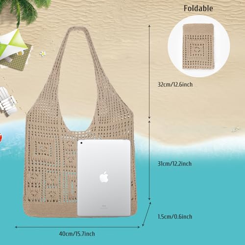 Image of XZQTIVE Crochet Tote Bag for Women Mesh Beach bag for Summer Vacation Aesthetic Hobo Knit Shoulder Bag