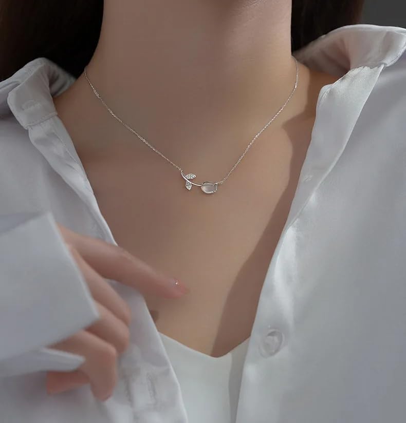 Collier tulipe éblouissant en argent avec ensemble boucles d'oreilles - 6