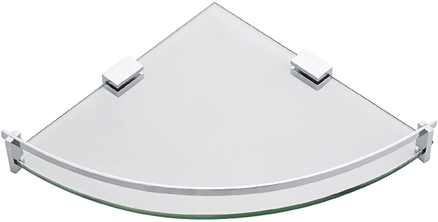 Estante de Vidrio esquinero para baño, Estante de Vidrio Templado con perforación montado en la Pared, para baño, Dormitorio, Estante de Ducha de Oficina con barandilla, Plateado, 20 cm