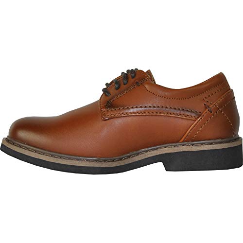 Vangelo Boy Dress Shoe Vallo-1P Oxford Lace Up Formal Tuxedo For Prom Wedding Plain Round Toe Ortholite Insole Brown Size Big Kid 6Y #TOP5