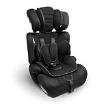 Kidoola Adjustable Car Seat for Toddlers & Children - Safety Certified Booster Seat, Padded & Comfortable with 3 Adjustable Age Functions & Straps, Up to 12 Years - ECE R44/04 (Grey & Black) (Black)
