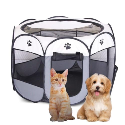 Recinto para perros y gatos plegable 74 x 73 x 43 cm, caja para cachorros para perros, gatos, conejos y pequeños animales al aire libre (gris)