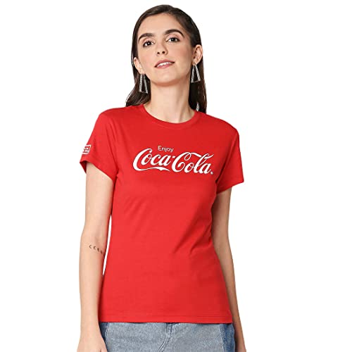 Image of Bewakoof Women 100% Cotton Enjoy Coca - Cola | Half Sleeves |-WCKC - T-Shirt