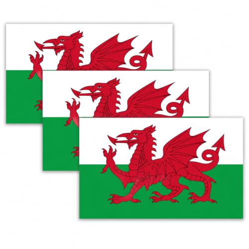 Image of Wales Vinyl Flag Stickers, Car Decals, Waterproof Indoor Outdoor, Laptop Stickers, Car Bumper, Welsh Flag, 5 x 3 Inches, Set of 3