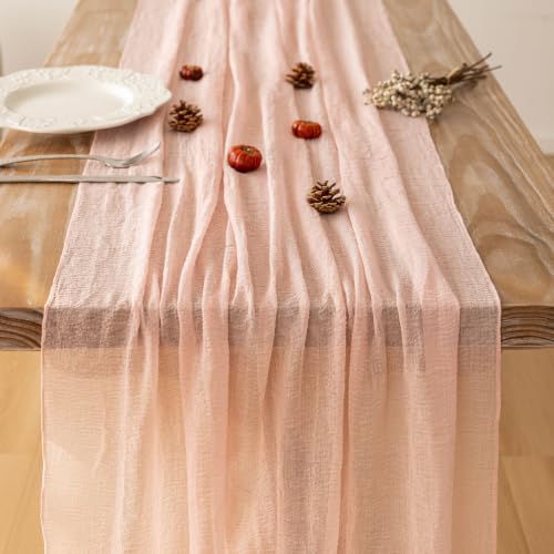 Image of 2Pcs Pink Cheesecloth Table Runner 120 Inches for Party Home Decor