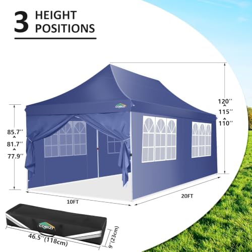 Image of COBIZI 10x20 Pop up Canopy Tent for Parties, Carry Bag,6 Walls,4 Sandbags