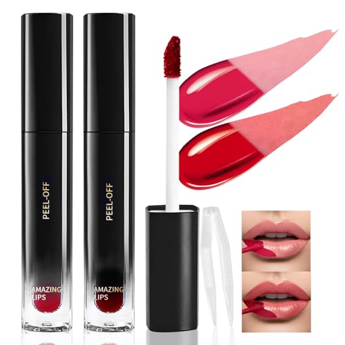 Prreal 2 Pieces Peel Off Lip Stain Set, Tattoo Color Lip Liner Lip Tint, Long Lasting and Waterproof Lip Stain Peel off Lip Makeup, Peel Off Lip Liner with Natural Matte Finish(01+03)