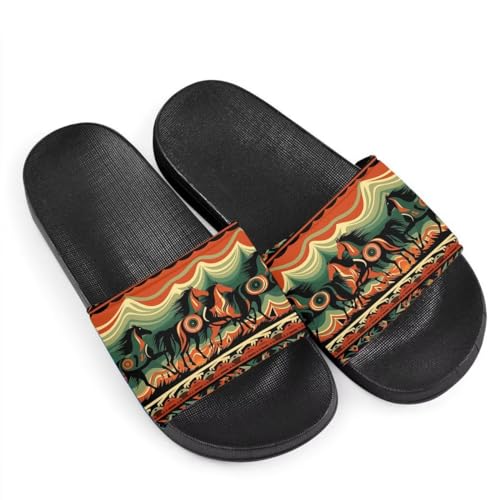PAQGSREM Sandalias con patrón de girasoles para mujeres y niñas, cómodas sandalias antideslizantes de una sola banda con puntera abierta, Caballo tribal étnico, 42 EU