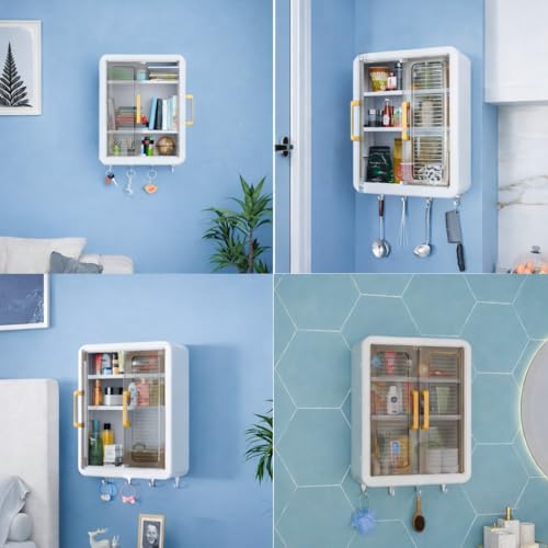 Image of Bathroom Organiser | Wall Mounted Storage Cabinet for Bathroom & Kitchen Essentials, Skincare & Makeup | Organizer Cabinet for Home (White)
