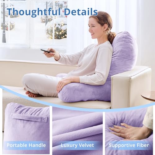 Image of Sasttie Reading Pillow for Bed, Back Pillow for Sitting Up, Lavender | 25 inch Backrest Support Cushion for Couch, Sofa, and Floor, Dorm Essentials, OEKO-TEX, Adjustable Down Alternative Fill