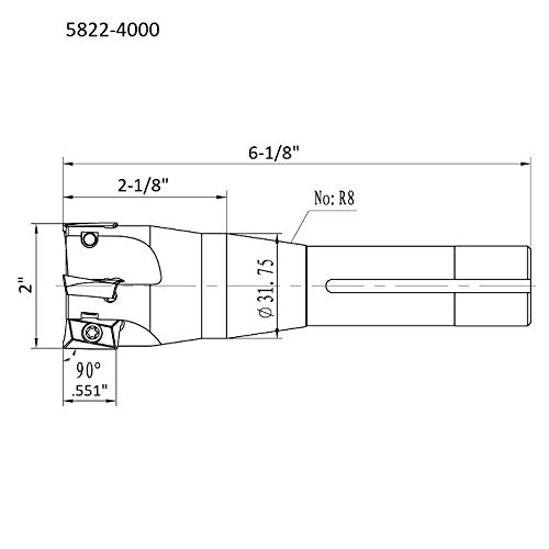 Image of HHIP 5822-4000 90 Degree R8 Indexable End /Face Mill, 2 inch