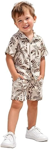 Luxvers Kids Tropical Leaf Print Shirt and Shorts Set - Boys & Girls Summer 2 Piece Button Down Outfit