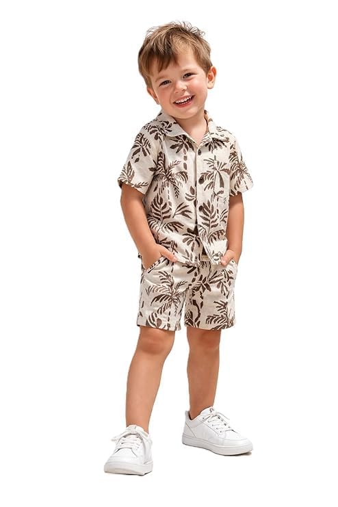Luxvers Kids Tropical Leaf Print Shirt and Shorts Set - Boys & Girls Summer 2 Piece Button Down Outfit - Review, Price and Buying Guide