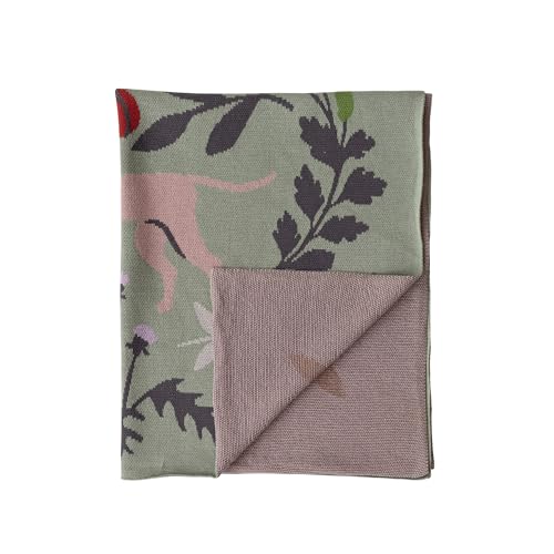 Image of Creative Co-Op Cotton Knit Baby Blanket with Botanical and Animal Motifs, Multicolor