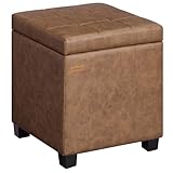 SONGMICS Square Storage Ottoman, Foot Stool Footrest with Legs, Ottoman Cube with Hinged Lid, for Living Room, Bedroom, 16.9 x 16.9 x 18.1 Inches, Synthetic Leather, Coffee Brown ULOM519KQ01