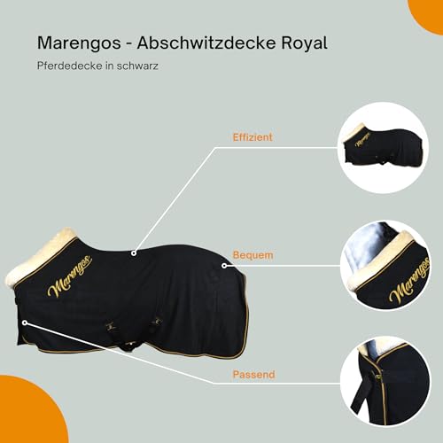 Foto von Marengos - Abschwitzdecke Royal | Pferdedecke mit Kreuzgurten, weichem Kragen, Brustschnalle & Schweifriemen | Fleecedecke mit schneller Feuchtigkeitsaufnahme | Stalldecke in Schwarz | 145cm