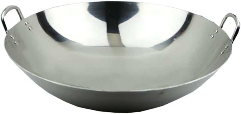 Extra Thick Double-Ear Polished Stainless Steel Wok 30cm-65cm Non-Stick Kitchen Wok Chinese Style Handmade Wok Fast Heat Conduction Suitable for Household and Kitchen