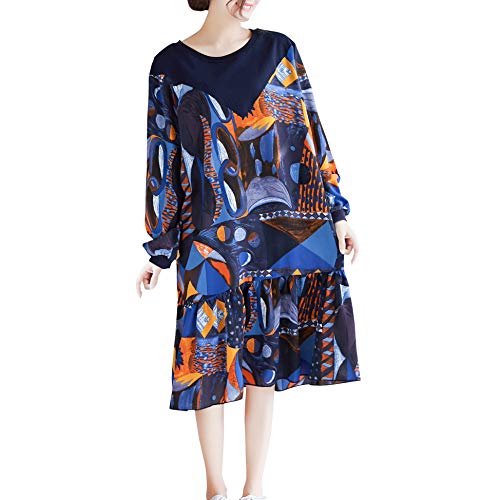 ellazhu Women Oversized Loose Casual Long Polyester Blue Tshirt Dress GA1572