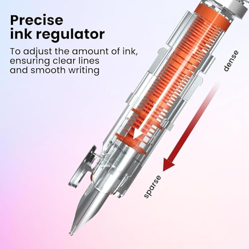 Image of GOLD LEAF 0.38mm Retractable Fountain Pen - Blue Ink, Plastic Body - Leak-Proof Writing Pen with 5 Refill Cartridges Included (light Pink)