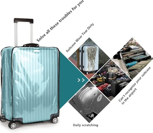 Image of Suitcase Covers for Luggage - TSA Approved Clear PVC Luggage Protector Cover, Thick Transparent Waterproof Sleeve with Large Hook and Loop Closure, Black Trim-0.4mm, 24 inch Suitcase Cover