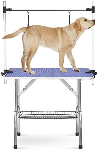 Rhomtree Professional Adjustable Pet Grooming Table Heavy Duty with Arm & Nosse & Mesh Tray for Large Dog Cat Shower Table Bath Station, Maximum Capacity Up to 330 LBS