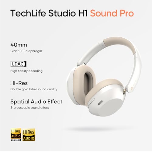 Image of realme TechLife Studio H1 Over The Ear Over Ear Wireless Headphone with 70Hours Playtime 360 Spatial Audio, 40mm Drivers, 80ms Superlow Latency, 43 dB Adaptive ANC-White