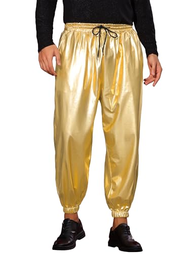 Lars Amadeus Shiny Pants for Men's Elastic Waist Nightclub Party Disco Metallic Pants - Main Image