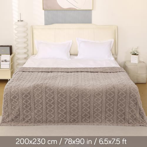 Image of HOKIPO Fleece AC Throw Blanket Double Bed Queen, 200X230 Cm / 6.5X7.5 Feet, Latte Brown (AR-5743-BRN)