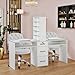 BarberPub Double Manicure Table for Storage, Beauty Nail Desk with Glass, Modern Nail Salon Makeup Station, Functional Manicure Workstation, Spa Equipment with Drawers & Shelves 2666 (White)