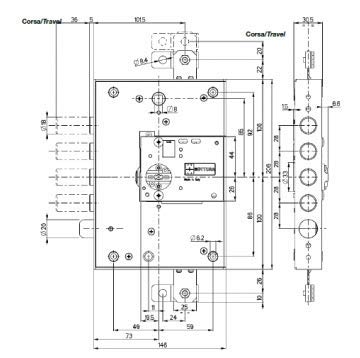 Serratura di sicurezza per porta blindata Mottura 89.K571 DERD/S DIERRE versione destra Triplice con mezzo giro diam. 20mm chiave doppia mappa.