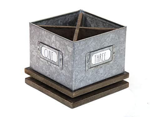 Rae Dunn Rotating Decorative Pencil Cup – Galvanized Steel Desktop Stationary Spinner Holder - 4 Compartment Table Top Organizer for Pens, Office, Home and Art Supplies by Designstyles