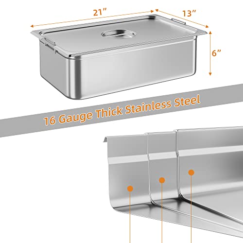 Takywep 6 Pack Full Size Food Pan,Commercial Catering Hotel Pan [NSF Certified][with Handle & Lid] Stainless Steel 6 Inch Deep Anti-Jamming Steam Table Pan by Takywep - Image 2
