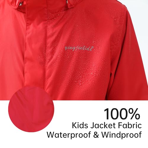 Image of YINGJIELIDE Boys Girls Waterproof Rain Jackets Kids Easy to Fold Windbreaker Lightweight Outdoor Hooded Raincoat