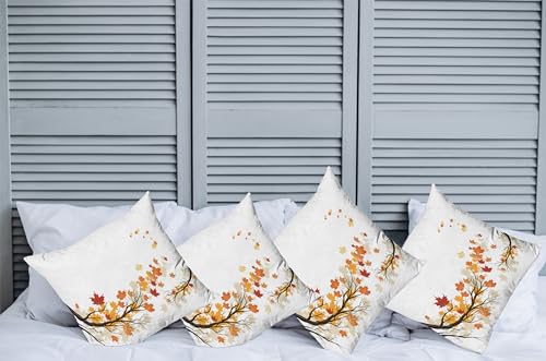 Ambesonne MIN-4_18847_18X18 Fall Pillow Cushion Cover Pack Of 4, Swirling Bended Autumn Tree Branches Colored Leaves Pastoral Season Theme cover