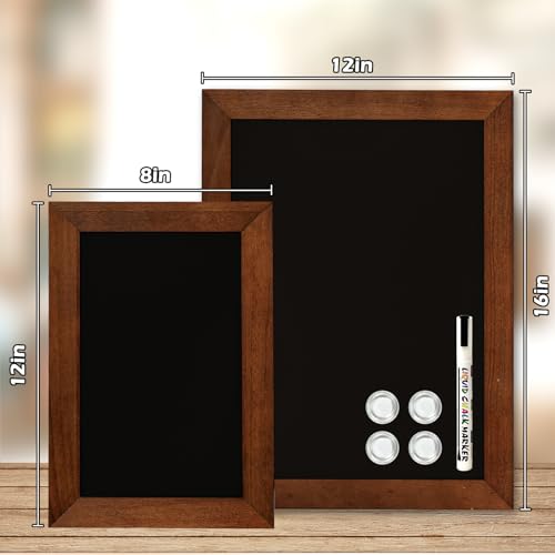 4 THOUGHT Small Chalk Board, 8\" x 12\" Magnetic Chalkboard Sign Wood Framed Chalkboards for Walls Kitchen Home Cafe School Wedding Menu with 1 Maker 4 Magnets, Rustic Brown