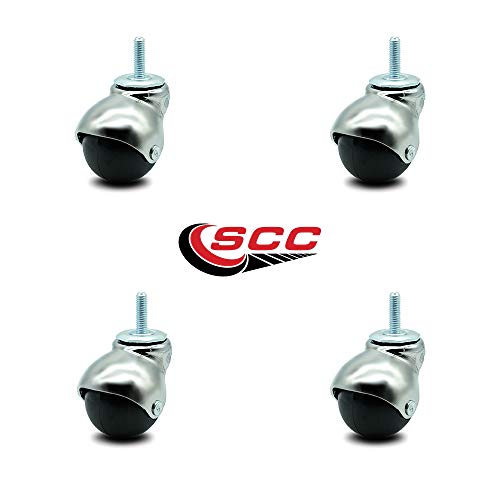 Service Caster Bright Chrome Hooded 2 Inch Swivel Ball Casters With 5/16 Threaded Stems - 300 Lbs. Total Capacity - Set Of 4 #TOP1