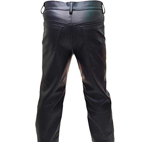 Mens 501 Style Black Real Leather Jean Pants - Genuine Handmade Sleek2
