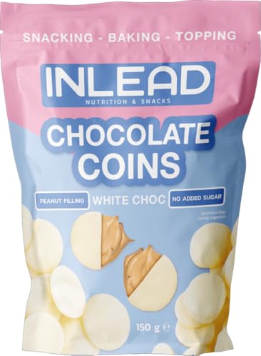 INLEAD - Chocolate Coins | Taler de chocolate con relleno de mantequilla de cacahuete | Chocolate con mantequilla de cacahuete | Sin azúcar añadido - 150g (White Chocolate - Chocolate Blanco)