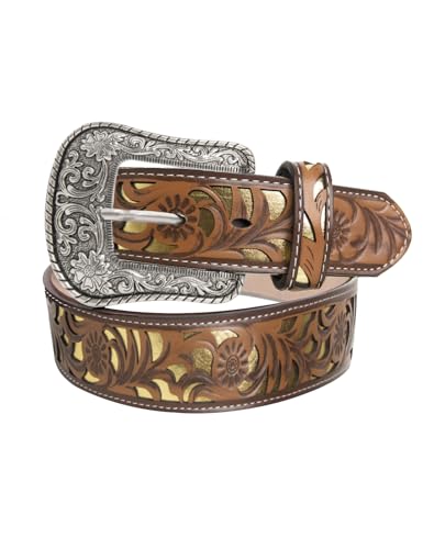 TOPACC Western Belts for Woman Men Cowboy Belt Cowgirl Bohemian Floral Tooled Belt for Jeans Pants Country Concert Outfit
