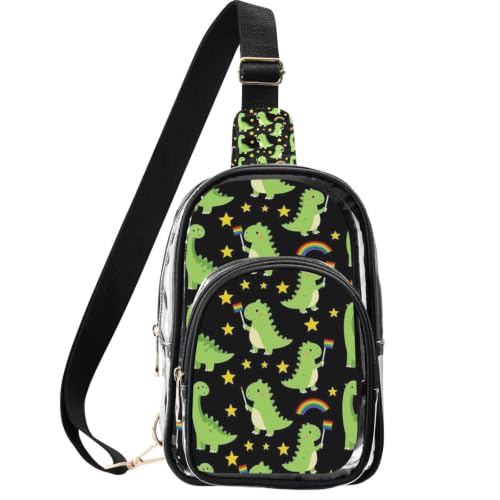 Bolsa transparente linqin con compartimento principal y diseño ligero de dinosaurio verde