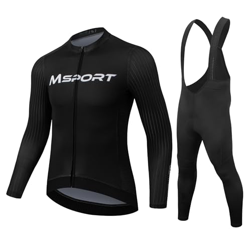 Conjunto de Ciclismo de Invierno – Maillot Térmico de Manga Larga + Culotte con Badana Acolchada de Gel Antishock   Negro XL