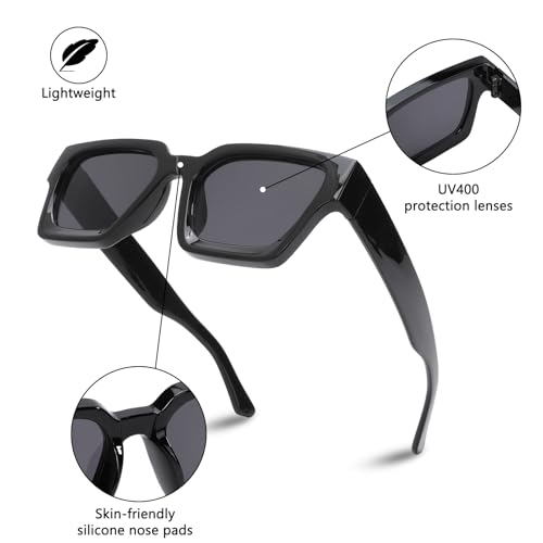 Black Sunglasses for Women Men UV400 Protection Fashion Retro Shades4