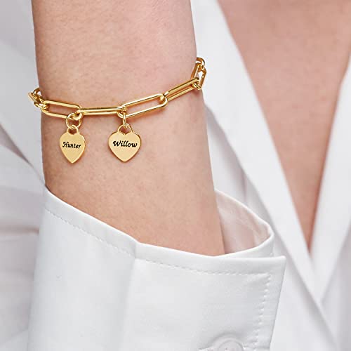 Myka - Personalized Chain Link Bracelet With Custom Tags Or Hearts Charms/Up To 6 Charms - Engrave Any Name/Jewelry For Women/Gift For Mother's Day (18K Gold Vermeil With Heart Tags) #TOP1