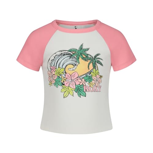 Image of Roxy Girls' Short Sleeve Snug Fit Ribbed Tee, Crew Neck Graphic T-Shirt, Soft & Comfortable