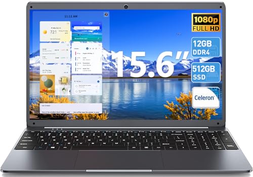 SGIN 15.6 Inch Laptop Computer, Celeron N5095A Processor, Windows 11 Laptop, DDR4 12GB SSD 512GB, 1920x1080 FHD, 7000mAh, USB 3.2, BT5.0, Type-C, Traditional Laptops for Business Student