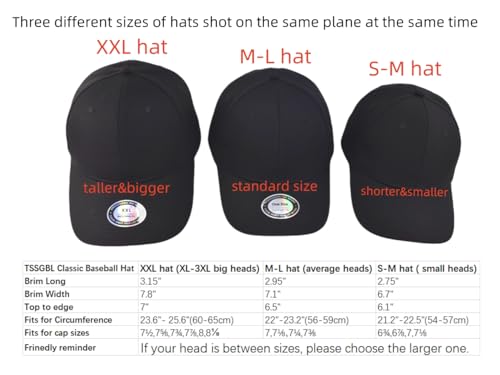 Image of TSSGBL Classic Plain Baseball Cap, Small /M-L /XL-3XL Big Head Fit, Unisex Adjustable Cotton Structured Golf Dad Hat