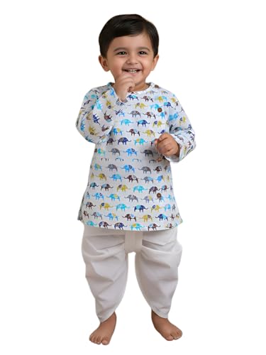 Image of POLKA TOTS Premium Cotton Dhoti Kurta Set for Kids Boys | Traditional Angrakha Style Ethnic Wear for Boys | Kurta Dhoti Set for Kids | Festive & Wedding Clothing Set for Baby