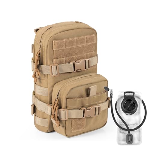 CLTAC Tactical Small MOLLE Hydration Pack Outdoor Water Bladder Carrier Pack for Vest Backpack(Coyote Brown+Bladder)