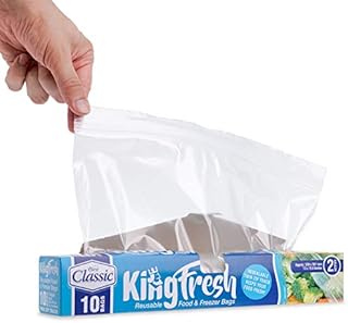 Pack of 10 Plastic 'Double' Zipped Grip n Seal Food Storage Bags ~ 2 Gallon Resealable Bags ~ Extra Large Slider Freezer Bags ~ 33 x 40 cm ~ Great for Food, Sandwiches, Organization & More.