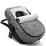 Bioby Baby Car Seat Cover, Infant Car Seat Cover for Boy Girl, Roomy, Cozy, Warm, Waterproof Baby Carseat Covers Canopy with Thickened Fleece Lining and Magnetic Closure, Universal Fitted Gray